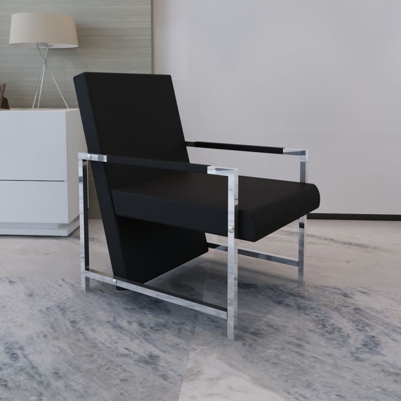 vidaXL Sillón con patas cromadas y cuero artificial negro vidaXL Sillón con patas cromadas y cuero artificial negro