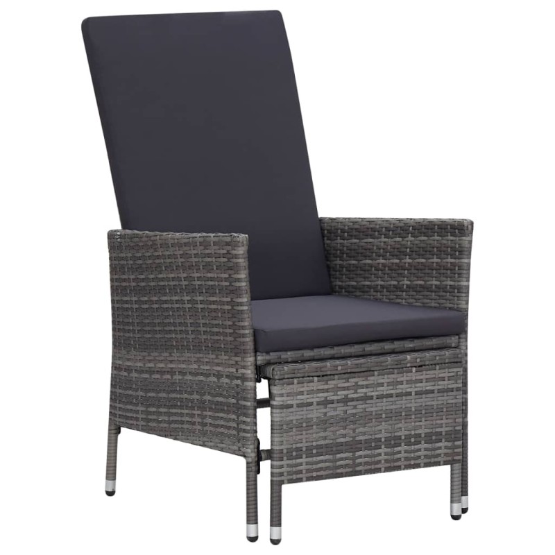 vidaXL Sillón reclinable de jardín con cojines ratán sintético gris vidaXL Sillón reclinable de jardín con cojines ratán sintético gris