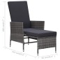 vidaXL Sillón reclinable de jardín con cojines ratán sintético gris vidaXL Sillón reclinable de jardín con cojines ratán sintético gris