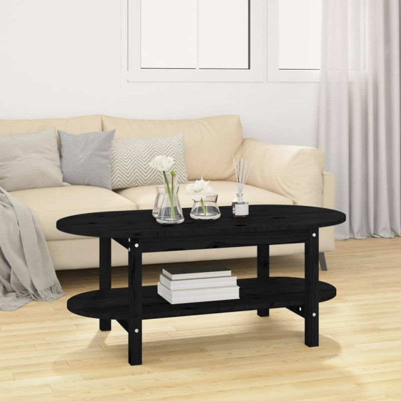 vidaXL Mesa de centro de madera maciza de pino negro 110x55x45 cm