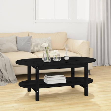 vidaXL Mesa de centro de madera maciza de pino negro 110x55x45 cm