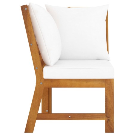 vidaXL Sofá de esquina seccional madera maciza acacia y cojines crema