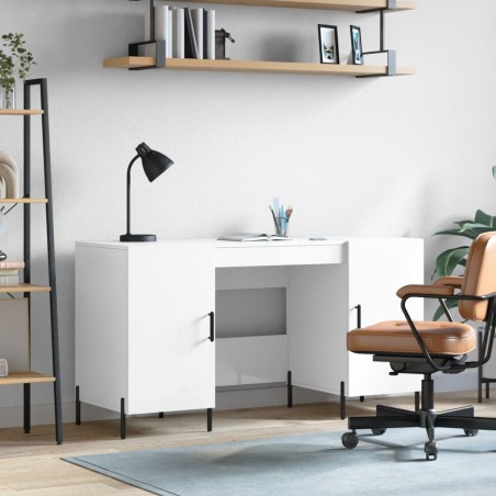 vidaXL Escritorio madera contrachapada blanco brillante 140x50x75 cm