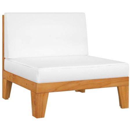 vidaXL Sofá seccional central y cojines blanco crema madera de acacia