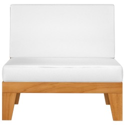 vidaXL Sofá seccional central y cojines blanco crema madera de acacia