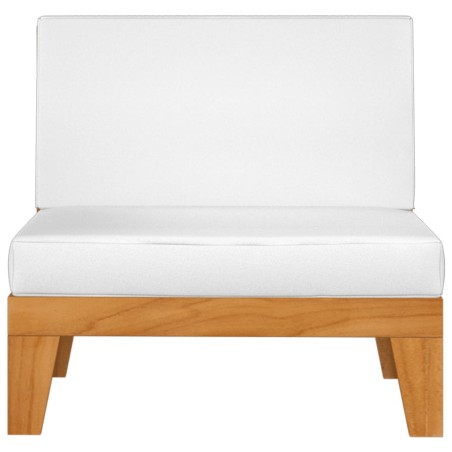 vidaXL Sofá seccional central y cojines blanco crema madera de acacia