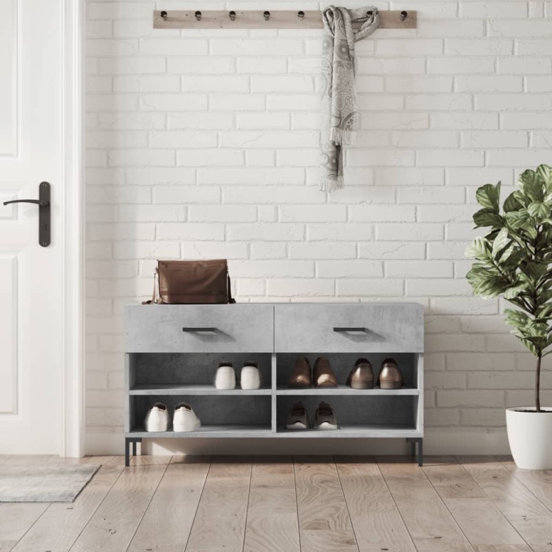 vidaXL Banco zapatero madera de ingeniería gris hormigón 102x35x55 cm