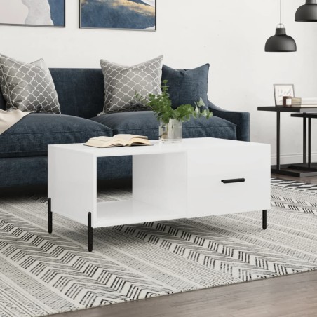 vidaXL Mesa de centro madera contrachapada blanco brillo 90x50x40 cm