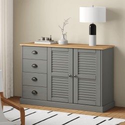 vidaXL Aparador con cajones VIGO madera maciza pino gris 113x40x75 cm