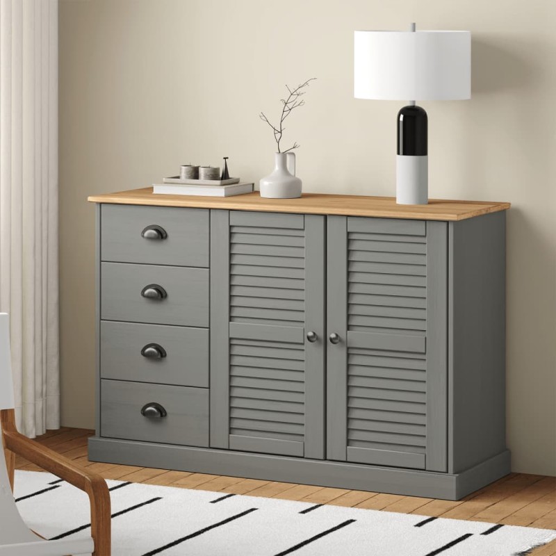vidaXL Aparador con cajones VIGO madera maciza pino gris 113x40x75 cm vidaXL Aparador con cajones VIGO madera maciza pino gris 113x40x75 cm
