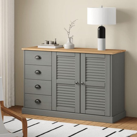 vidaXL Aparador con cajones VIGO madera maciza pino gris 113x40x75 cm