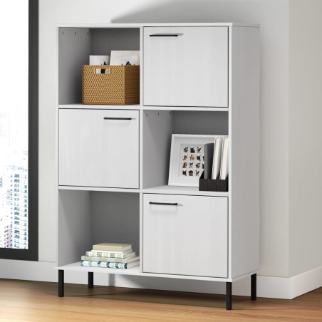 vidaXL Librería patas de metal OSLO madera maciza blanco 90x35x128,5cm