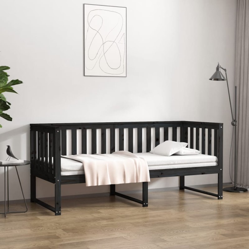 vidaXL Sofá cama madera maciza de pino negro 75x190 cm vidaXL Sofá cama madera maciza de pino negro 75x190 cm