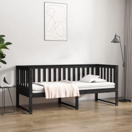 vidaXL Sofá cama madera maciza de pino negro 75x190 cm
