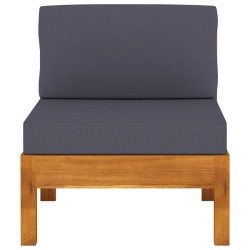 vidaXL Sofá central de madera de acacia con cojines gris oscuro