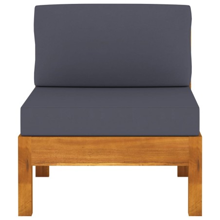 vidaXL Sofá central de madera de acacia con cojines gris oscuro