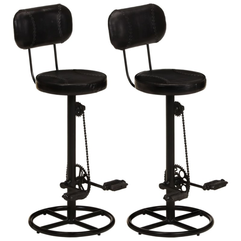 vidaXL Taburetes de cocina 2 uds piel de cabra auténtica negro vidaXL Taburetes de cocina 2 uds piel de cabra auténtica negro