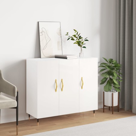 vidaXL Aparador de madera de ingeniería blanco brillo 90x34x80 cm