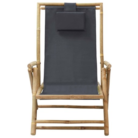 vidaXL Silla de relajación reclinable de bambú y tela gris oscuro