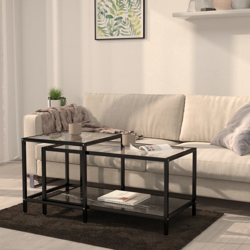 vidaXL Mesita de centro 2 piezas vidrio templado negro vidaXL Mesita de centro 2 piezas vidrio templado negro