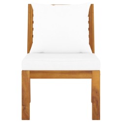 vidaXL Sofá seccional central con cojín crema madera maciza acacia