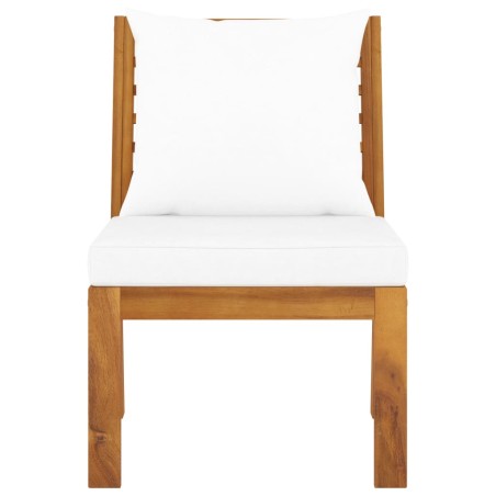 vidaXL Sofá seccional central con cojín crema madera maciza acacia