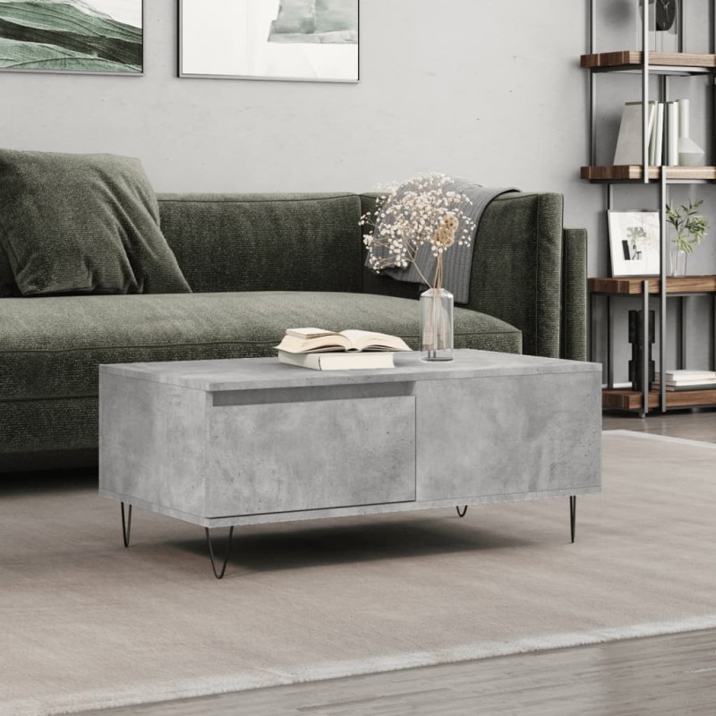 vidaXL Mesa de centro madera contrachapada gris hormigón 90x50x36,5 cm vidaXL Mesa de centro madera contrachapada gris hormigón 90x50x36,5 cm