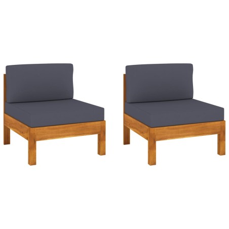 vidaXL Sofá central 2 piezas cojines gris oscuro madera de acacia