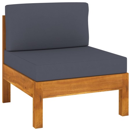 vidaXL Sofá central 2 piezas cojines gris oscuro madera de acacia