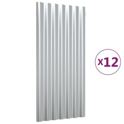 vidaXL Paneles tejado 12 unidades acero recubierto plateado 80x36 cm