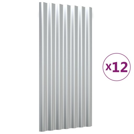vidaXL Paneles tejado 12 unidades acero recubierto plateado 80x36 cm