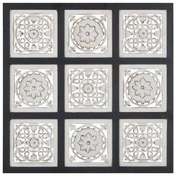 vidaXL Panel de pared tallado a mano MDF negro y blanco 60x60x1,5 cm