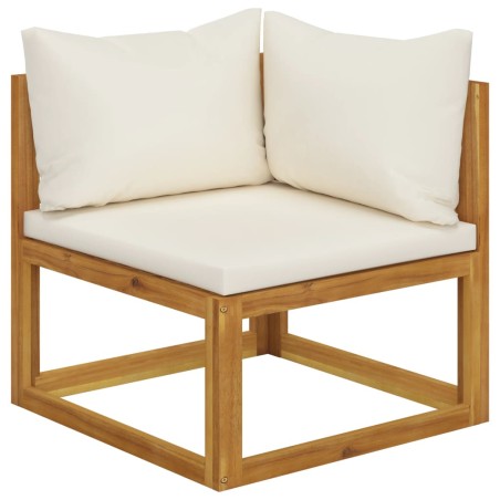 vidaXL Sofá de esquina seccional y cojín blanco crema madera de acacia