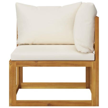 vidaXL Sofá de esquina seccional y cojín blanco crema madera de acacia
