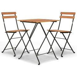 vidaXL Muebles cafetería plegables 3 piezas madera maciza teca y acero