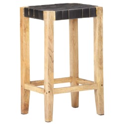 vidaXL Taburetes de cocina 2 unidades cuero auténtico negro 75 cm