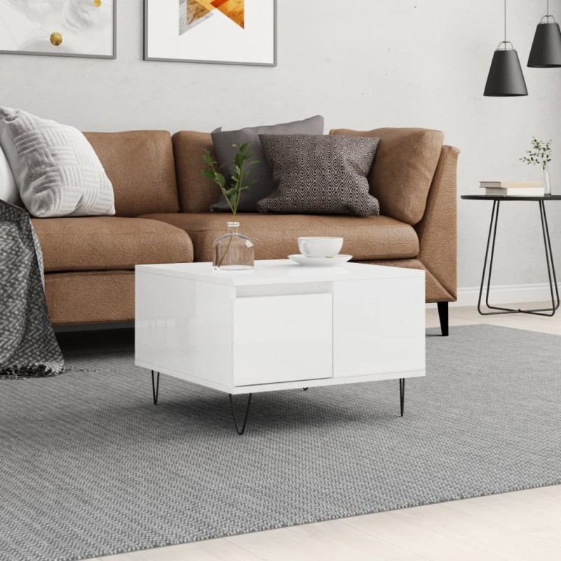 vidaXL Mesa de centro madera contrachapada blanco brillo 55x55x36,5 cm vidaXL Mesa de centro madera contrachapada blanco brillo 55x55x36,5 cm