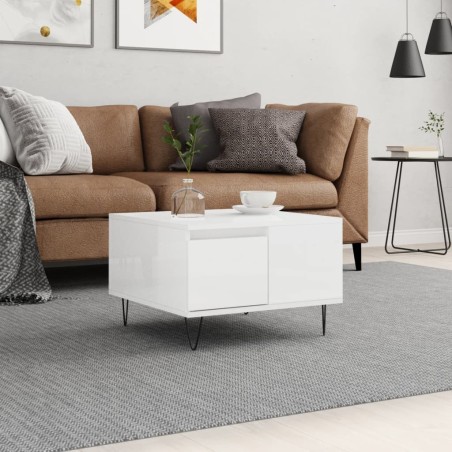 vidaXL Mesa de centro madera contrachapada blanco brillo 55x55x36,5 cm