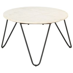 vidaXL Mesa de centro piedra real textura de mármol blanco 65x65x42 cm