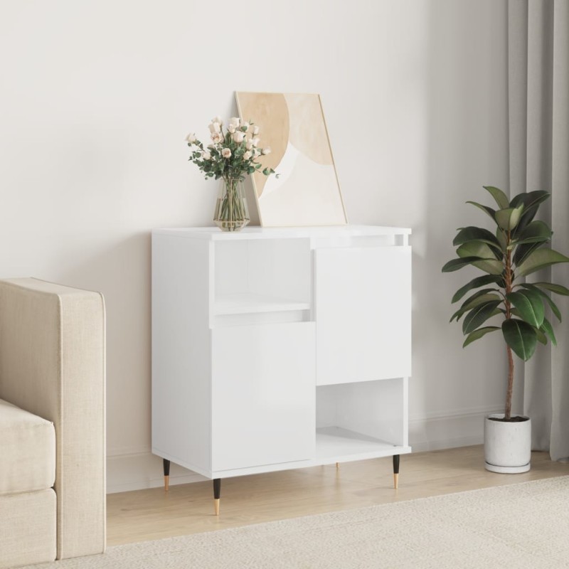 vidaXL Aparador de madera contrachapada blanco brillante 60x35x70 cm vidaXL Aparador de madera contrachapada blanco brillante 60x35x70 cm