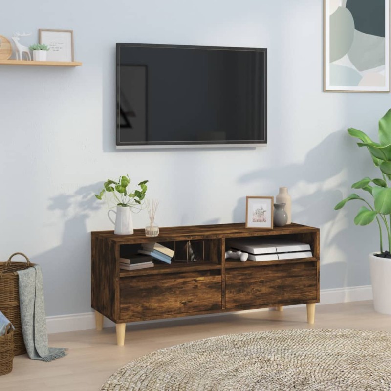 vidaXL Mueble de TV madera contrachapada roble ahumado 100x34,5x44,5cm vidaXL Mueble de TV madera contrachapada roble ahumado 100x34,5x44,5cm