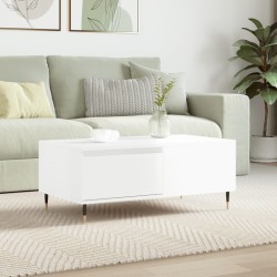 vidaXL Mesa de centro madera contrachapada blanco brillo 90x50x36,5 cm