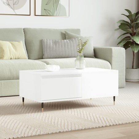 vidaXL Mesa de centro madera contrachapada blanco brillo 90x50x36,5 cm