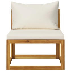 vidaXL Sofá seccional central y cojín blanco crema madera de acacia
