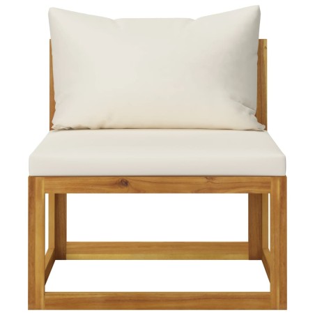 vidaXL Sofá seccional central y cojín blanco crema madera de acacia