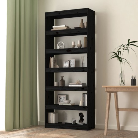 vidaXL Estantería/divisor de espacios madera pino negro 80x30x199,5 cm