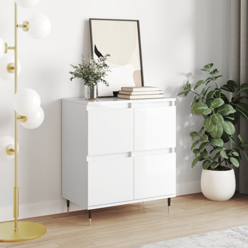 vidaXL Aparador de madera contrachapada blanco brillante 60x35x70 cm vidaXL Aparador de madera contrachapada blanco brillante 60x35x70 cm
