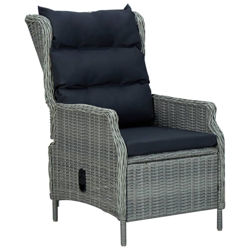 vidaXL Sillón reclinable de jardín cojines ratán sintético gris claro vidaXL Sillón reclinable de jardín cojines ratán sintético gris claro