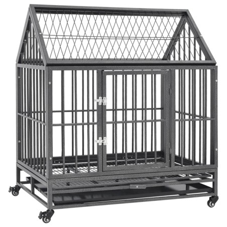 vidaXL Jaula de perro  con ruedas y techo acero 92x62x106 cm