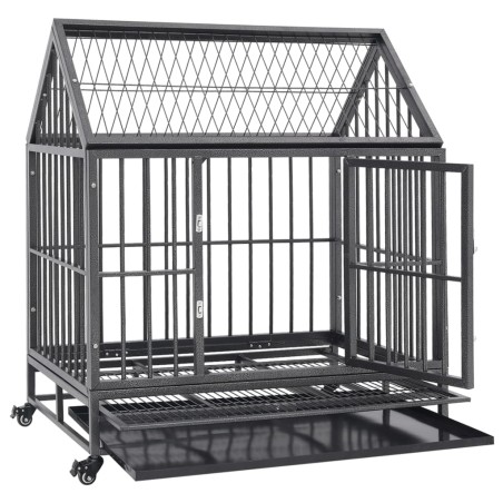 vidaXL Jaula de perro  con ruedas y techo acero 92x62x106 cm